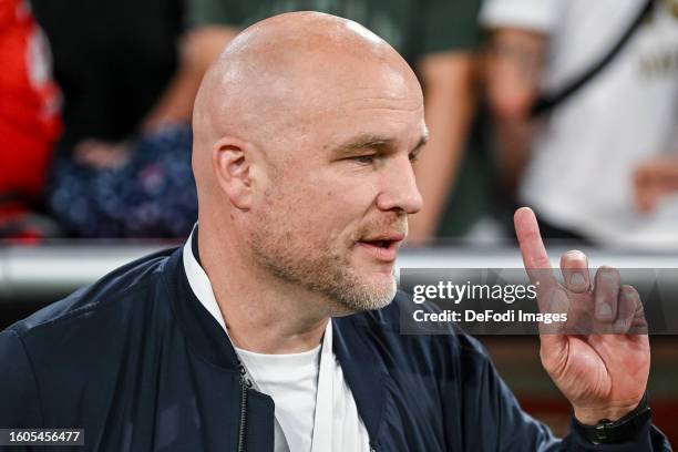 Rouven Schroeder gestures after the DFL Supercup 2023 match between FC Bayern München and RB Leipzig at Allianz Arena on August 12, 2023 in Munich,...