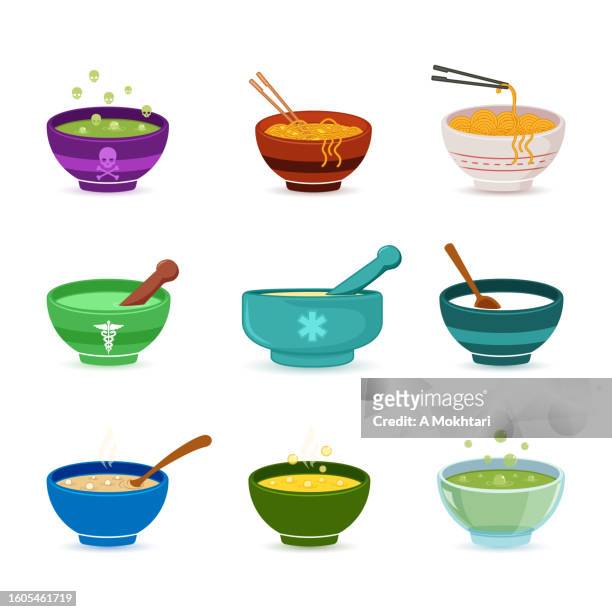 chinesische schüssel und essen. - suppe stock-grafiken, -clipart, -cartoons und -symbole