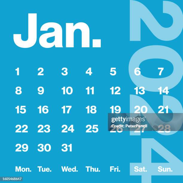 january 2024 - monthly calendar. minimalism style square calendar. vector template. the week starts on monday - table flat lay stock illustrations