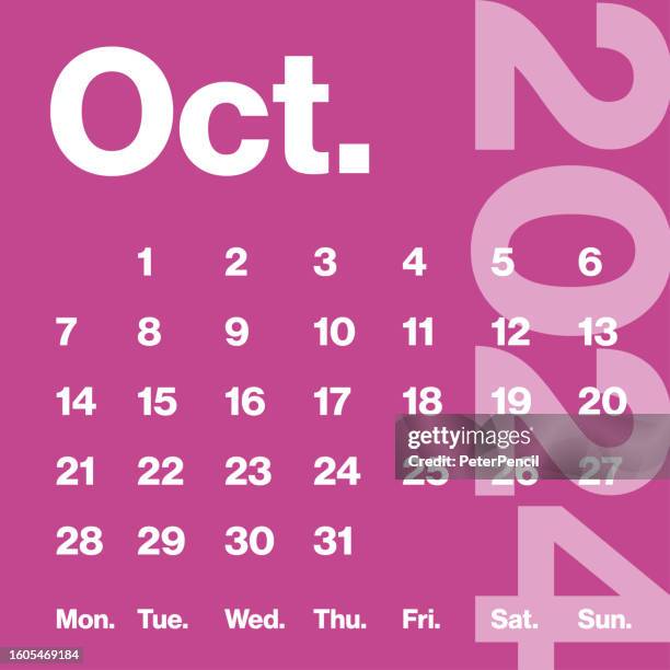 october 2024 - monthly calendar. minimalism style square calendar. vector template. the week starts on monday - table flat lay stock illustrations