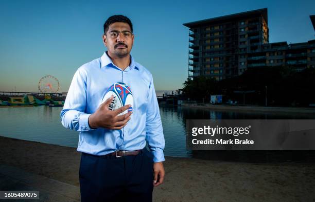 William Skelton of the Wallabies poses for a photo during the Australia Wallabies Rugby World Cup Squad Announcement at Darwin Waterfront on August...