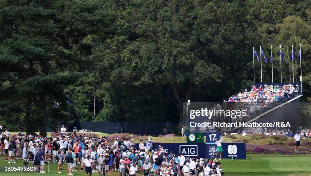 Charley Hull of England tees off on the 17th hole on Day One of the AIG Women's Open at Walton Heath Golf Club on August 10, 2023 in Tadworth,...