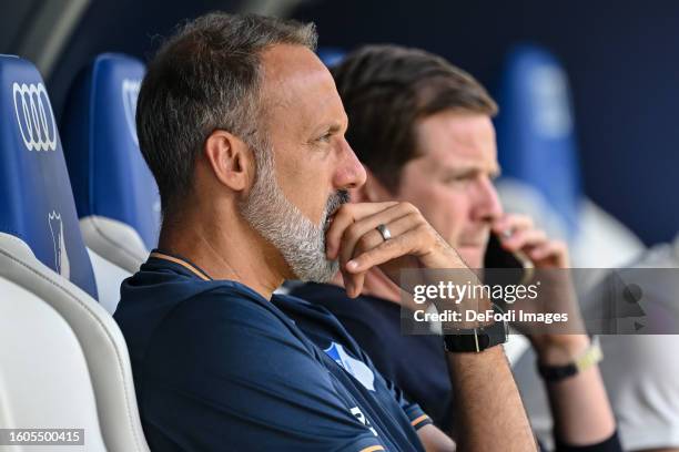 Head coach Pellegrino Matarazzo of TSG 1899 Hoffenheim gestures prior to the pre-season friendly match between TSG Hoffenheim and Rangers at...