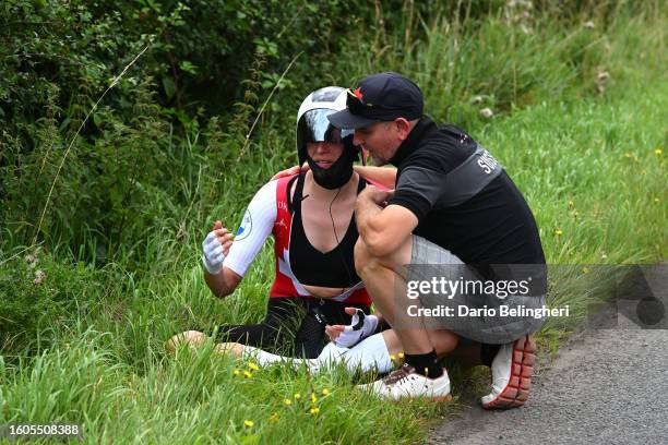 Marlen Reusser of Switzerland abandoned the race after being involved in a crash during the Women Elite Individual Time Trial a 36.2km race from...