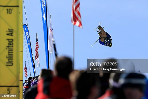 David Wise of the USA spins above the spectators as he won the FIS Freestyle Ski Halfpipe World Cup during the Sprint U.S. Grand Prix at Park City...