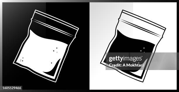 stockillustraties, clipart, cartoons en iconen met plastic cocaine bag icon. - narcotic