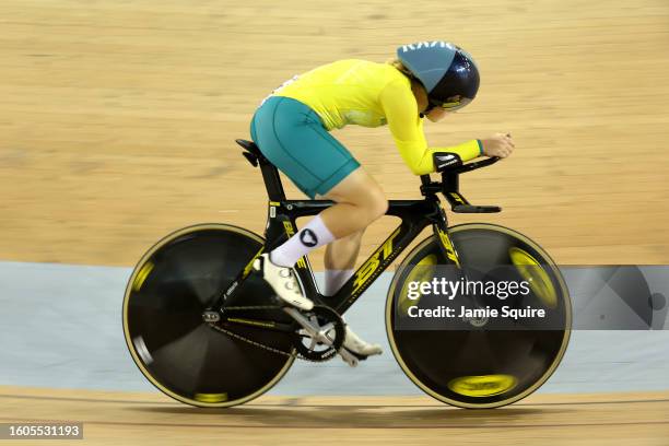 Lauren Emily Bates of Team Australia competes in the Women's 2000m Individual Pursuit Qualifying Heat 4 on day six of the 2023 Youth Commonwealth...