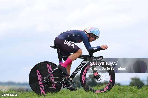 Chloe Dygert of The United States sprints during the Women Elite Individual Time Trial a 36.2km race from Stirling to Stirling at the 96th UCI...