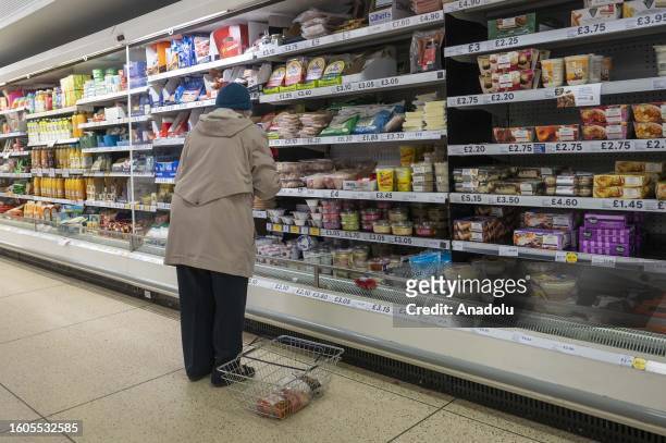Person shops at a supermarket while the annual infilation decreases to 6.8 percent, as it was expected in London, United Kingdom on August 17, 2023....