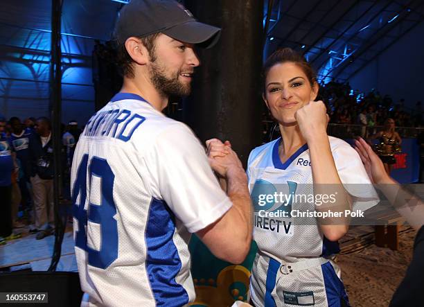 Chace Crawford and Maria Menounos attend DIRECTV'S Seventh Annual Celebrity Beach Bowl at DTV SuperFan Stadium at Mardi Gras World on February 2,...
