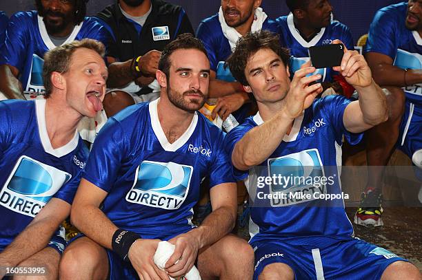 Neil Patrick Harris, Joshua Sasse and Ian Somerhalder attend DIRECTV'S Seventh Annual Celebrity Beach Bowl at DTV SuperFan Stadium at Mardi Gras...