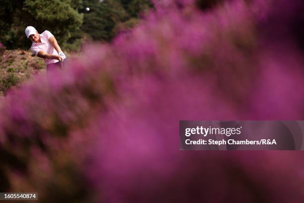 Anna Nordqvist of Sweden plays a shot on the 15th hole on Day One of the AIG Women's Open at Walton Heath Golf Club on August 10, 2023 in Tadworth,...