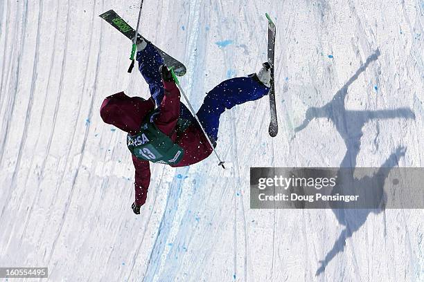 Annalisa Drew of the USA takes a fall during the finals of the ladies FIS Freestyle Ski Halfpipe World Cup during the Sprint U.S. Grand Prix at Park...