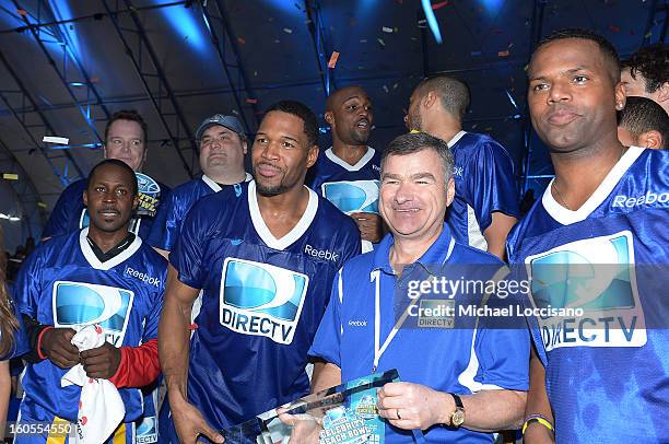 Michael Strahan attends DIRECTV'S Seventh Annual Celebrity Beach Bowl at DTV SuperFan Stadium at Mardi Gras World on February 2, 2013 in New Orleans,...