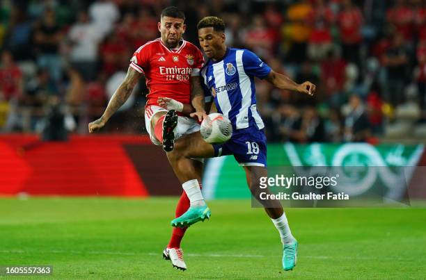 Danny Namaso of FC Porto with Nicolas Otamendi of SL Benfica in action during the SuperTaca de Portugal match between SL Benfica and FC Porto at...