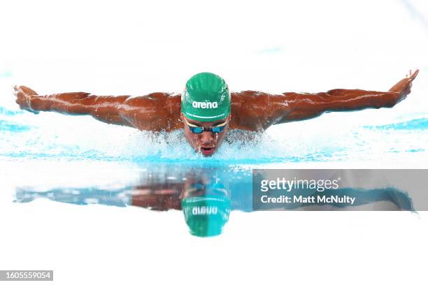 Jarden Dylan Eaton of South Africa competes in the Men's 200m Butterfly competes in the swimming on day five of the 2023 Youth Commonwealth Games at...