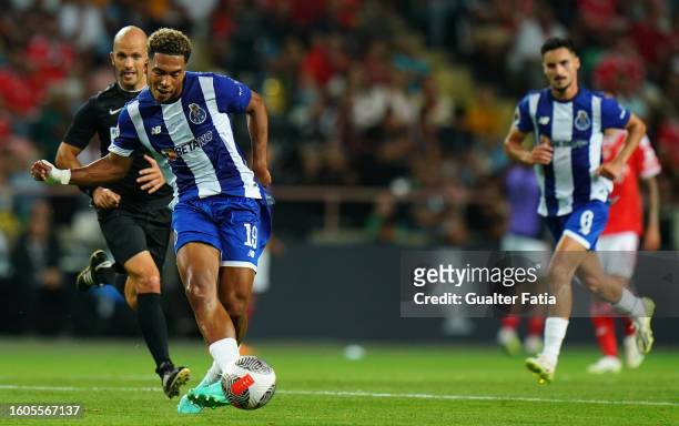 Danny Namaso of FC Porto in action during the SuperTaca de Portugal match between SL Benfica and FC Porto at Estadio Municipal de Aveiro on August 9,...