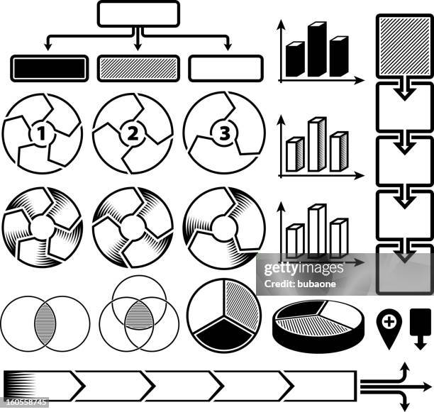 business presentation design elements black and white vector icon set - venn diagram stock illustrations