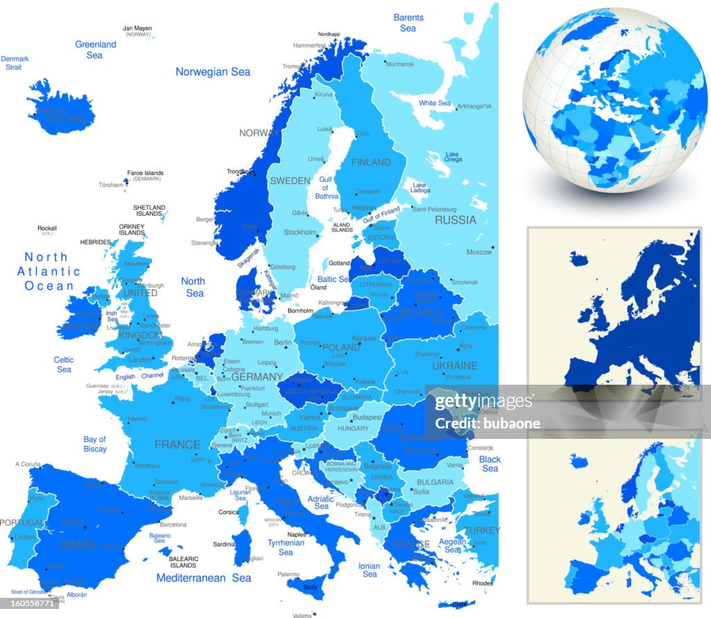 Europe Map with blue globe and country outlines
