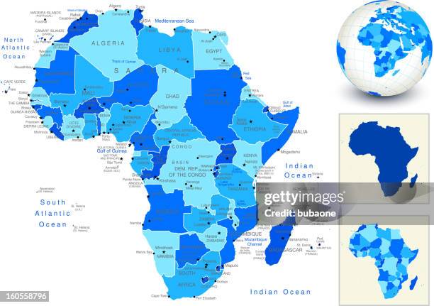 africa map with blue globe and country outlines - ethiopia map stock illustrations