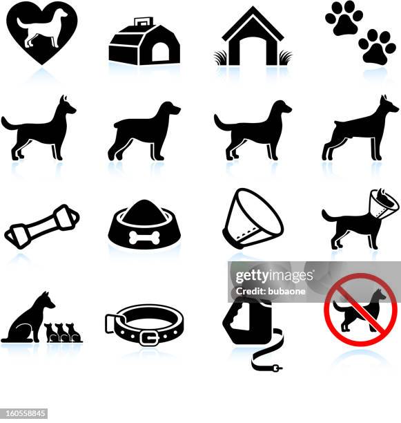 stockillustraties, clipart, cartoons en iconen met new dog owner black and white vector icon set - golden retriever