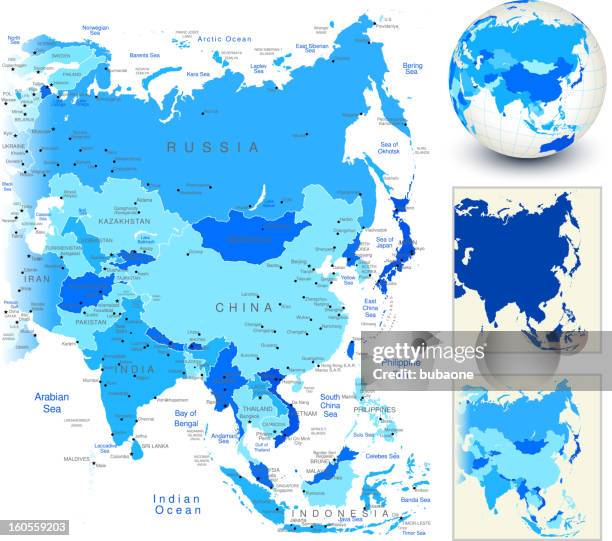 asia map with blue globe and country outlines - philippine-map-vector stock illustrations