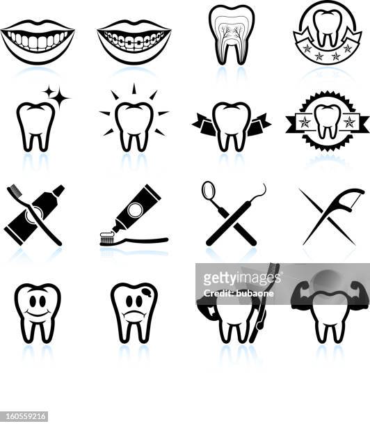 illustrations, cliparts, dessins animés et icônes de image dentaire un design noir et blanc vector icon set - gencive