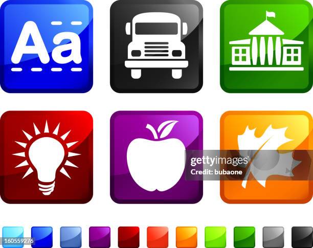 ilustraciones, imágenes clip art, dibujos animados e iconos de stock de primer día de la escuela sin royalties de vector icon set pegatinas - letra a con flores vector a