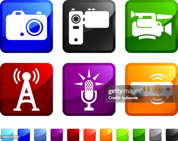 latest technology and electronics royalty free vector icon set stickers - boom microphone icon stock illustrations