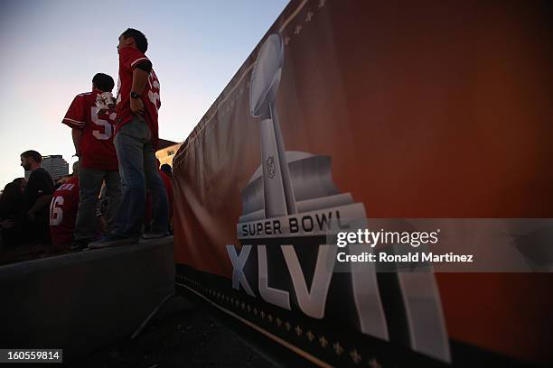 Fans at Woldenburg Park prior to Super Bowl XLVII on February 2, 2013 in New Orleans, Louisiana.