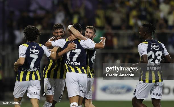 Players of Fenerbahce celebrate a goal during the UEFA Europa Conference League 3rd qualifying round second leg match between Maribor and Fenerbahce...