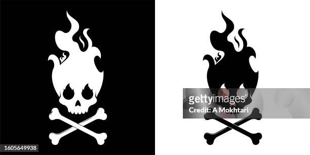 stockillustraties, clipart, cartoons en iconen met flaming skull icon. - skull and crossbones