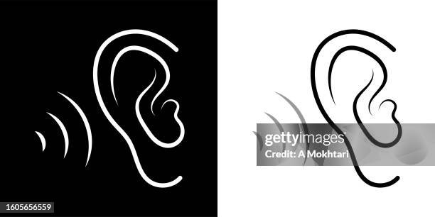ear icon with sound wave. - whispering ears stock illustrations