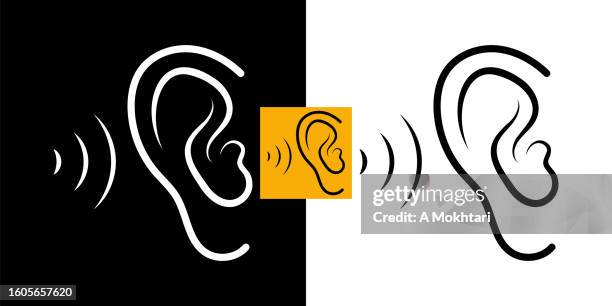 ear icon with sound wave. - eavesdropping stock illustrations