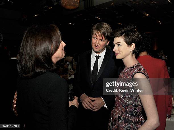 Lucasfilm Co-Chair Kathleen Kennedy, director Tom Hooper and actress Anne Hathaway attend the 65th Annual Directors Guild Of America Awards at Ray...