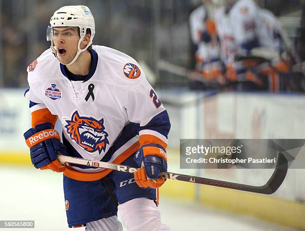 Dallas Jackson of the Bridgeport Sound Tigers skates during an American Hockey League against the Norfolk Admirals on February 2, 2013 at the Webster...