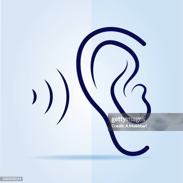 ilustraciones, imágenes clip art, dibujos animados e iconos de stock de icono de oreja con onda sonora. - espiar una conversación