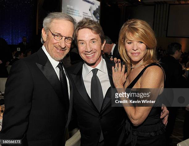 Director Steven Spielberg, actors Martin Short and Kate Capshaw attend the 65th Annual Directors Guild Of America Awards at Ray Dolby Ballroom at...