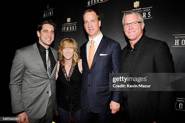 Professional football player Aaron Rodgers, producer Maura Mandt, professional football player Peyton Manning, and former professional football...