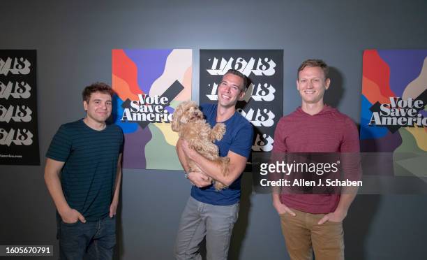 Pod Save America' Jon Lovett, Jon Favreau and Tommy Vietor are photographed for Los Angeles Times on October 8, 2018 in Los Angeles, California....