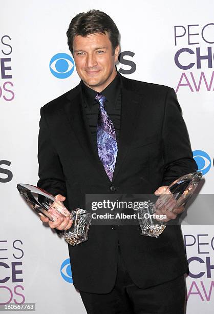 Actor Nathan Fillion participates at the 39th Annual People's Choice Awards - Press Room held at Nokia Theater L.A. Live on January 9, 2013 in Los...