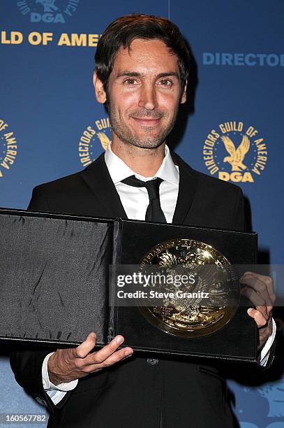 Director Malik Bendjelloul winner of Best Documentary for the film Searching for Sugar Man poses in the press room at the 65th Annual Directors Guild...