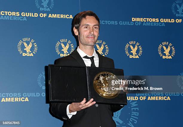 Director Malik Bendjelloul, winner of the Outstanding Directorial Achievement in Documentary for "Searching for Sugar Man," poses in the press room...