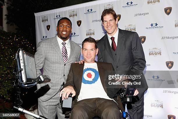 Players Jonathan Vilma, Steve Gleason and Scott Fujita attend The Giving Back Fund's 4th Annual Big Game Big Give Super Bowl Celebration on February...