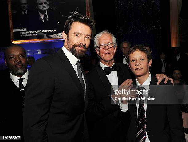 Actor Hugh Jackman , Robert Aldrich Award honoree Michael Apted and guest attend the 65th Annual Directors Guild Of America Awards at Ray Dolby...