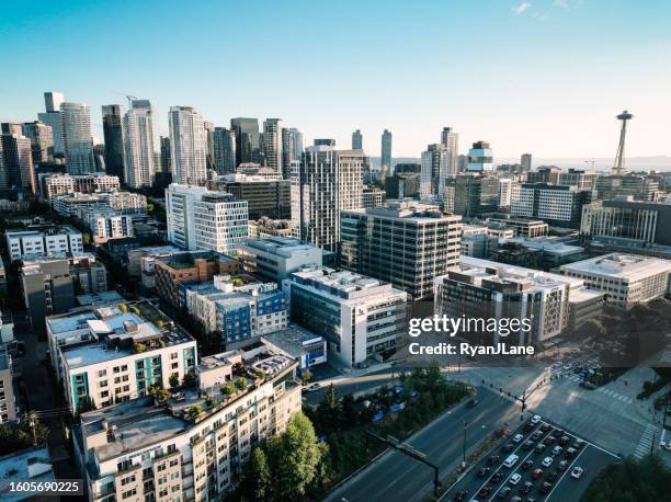 aerial seattle cityscapes - seattle stock pictures, royalty-free photos & images