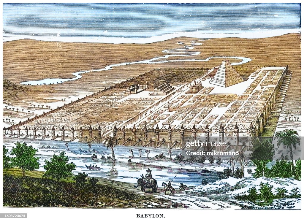 Old engraved illustration of Babylon, the name of an ancient city located on the lower Euphrates river in southern Mesopotamia