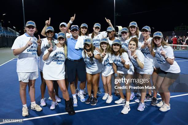 The North Carolina Tar Heels celebrate winning the NCAA Division I womens Tennis National Championship against the NC State Wolfpack at the USTA...