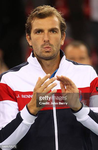 Julien Bennetteau of France poses during the teams presentation on day two of the Davis Cup first round match between France and Israel at the...