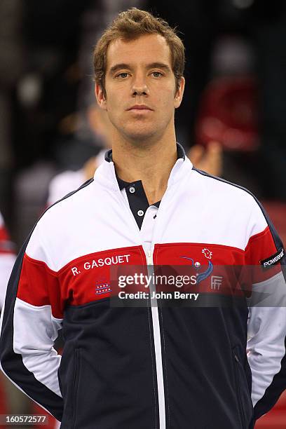 Richard Gasquet of France poses during the teams presentation on day two of the Davis Cup first round match between France and Israel at the...